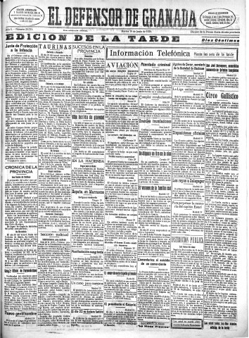 'El Defensor de Granada  : diario político independiente' - Año L Número 25738 Ed. Tarde - 1928 Junio 19