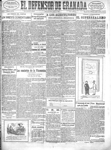 'El Defensor de Granada  : diario político independiente' - Año L Número 25739 Ed. Mañana - 1928 Junio 20