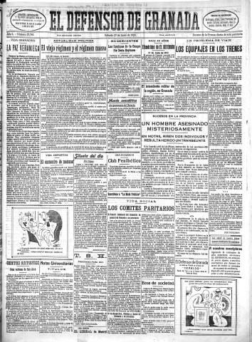 'El Defensor de Granada  : diario político independiente' - Año L Número 25745 Ed. Mañana - 1928 Junio 23