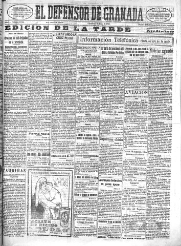 'El Defensor de Granada  : diario político independiente' - Año L Número 25746 Ed. Tarde - 1928 Junio 23