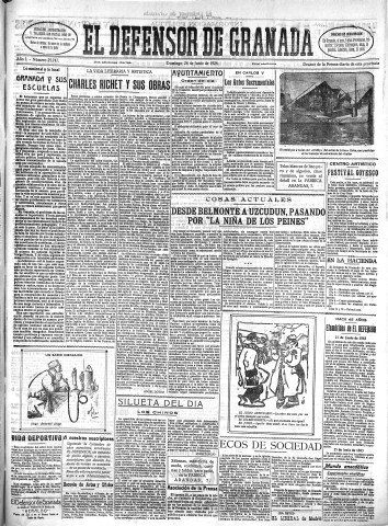 'El Defensor de Granada  : diario político independiente' - Año L Número 25747 Ed. Mañana - 1928 Junio 24