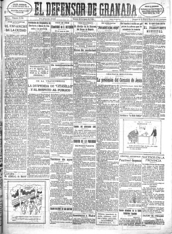 'El Defensor de Granada  : diario político independiente' - Año L Número 25749 Ed. Mañana - 1928 Junio 26
