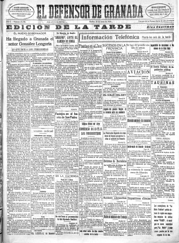 'El Defensor de Granada  : diario político independiente' - Año L Número 25750 Ed. Tarde - 1928 Junio 26