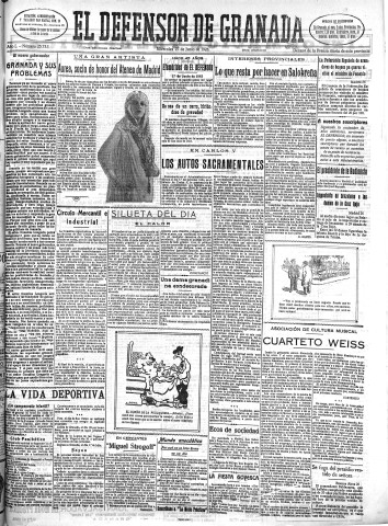 'El Defensor de Granada  : diario político independiente' - Año L Número 25751 Ed. Mañana - 1928 Junio 27