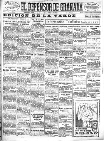 'El Defensor de Granada  : diario político independiente' - Año L Número 25754 Ed. Tarde - 1928 Junio 28