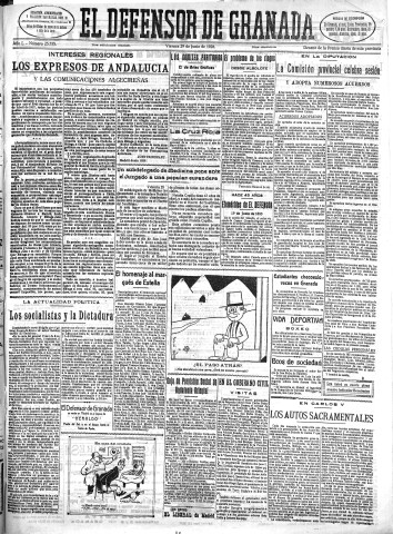 'El Defensor de Granada  : diario político independiente' - Año L Número 25755 Ed. Mañana - 1928 Junio 29