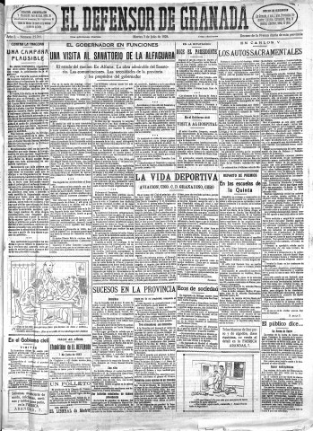 'El Defensor de Granada  : diario político independiente' - Año L Número 25761 Ed. Mañana - 1928 Julio 03