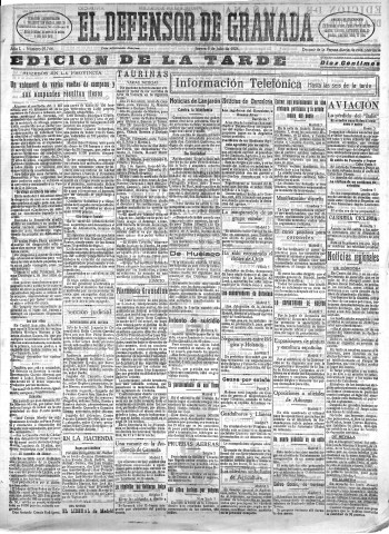 'El Defensor de Granada  : diario político independiente' - Año L Número 25766 Ed. Tarde - 1928 Julio 05