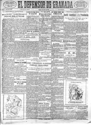 'El Defensor de Granada  : diario político independiente' - Año L Número 25769 Ed. Mañana - 1928 Julio 07