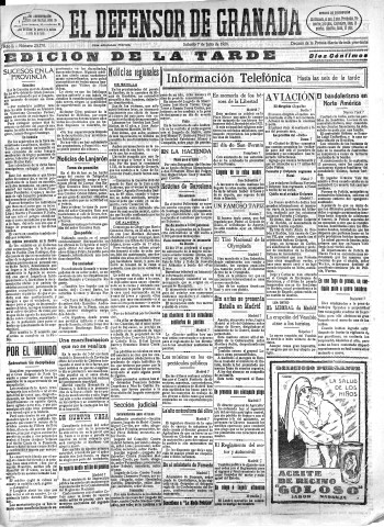 'El Defensor de Granada  : diario político independiente' - Año L Número 25770 Ed. Tarde - 1928 Julio 07