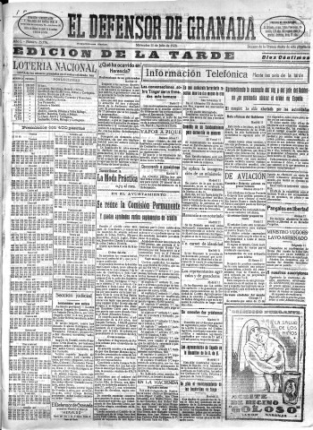 'El Defensor de Granada  : diario político independiente' - Año L Número 25776 Ed. Tarde - 1928 Julio 11