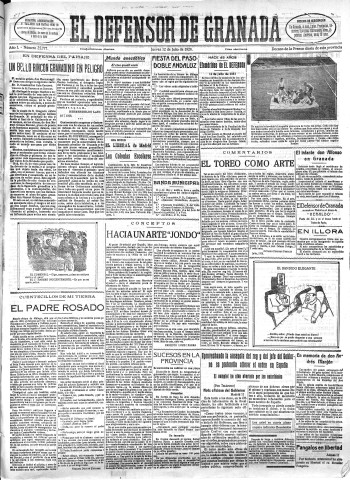 'El Defensor de Granada  : diario político independiente' - Año L Número 25777 Ed. Mañana - 1928 Julio 12