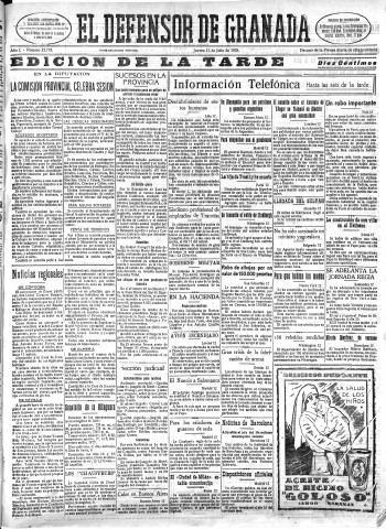 'El Defensor de Granada  : diario político independiente' - Año L Número 25778 Ed. Tarde - 1928 Julio 12