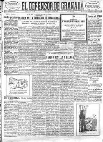 'El Defensor de Granada  : diario político independiente' - Año L Número 25779 Ed. Mañana - 1928 Julio 13