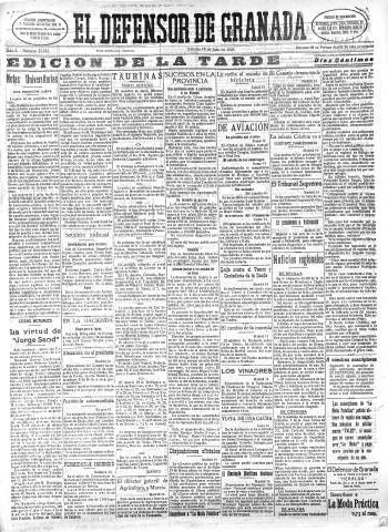 'El Defensor de Granada  : diario político independiente' - Año L Número 25782 Ed. Tarde - 1928 Julio 14