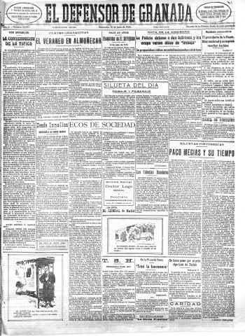 'El Defensor de Granada  : diario político independiente' - Año L Número 25787 Ed. Mañana - 1928 Julio 18