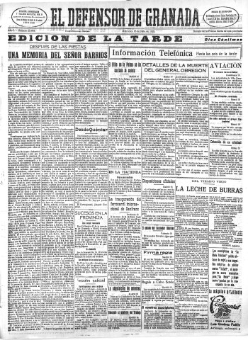 'El Defensor de Granada  : diario político independiente' - Año L Número 25788 Ed. Tarde - 1928 Julio 18