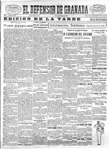 'El Defensor de Granada  : diario político independiente' - Año L Número 25792 Ed. Tarde - 1928 Julio 20