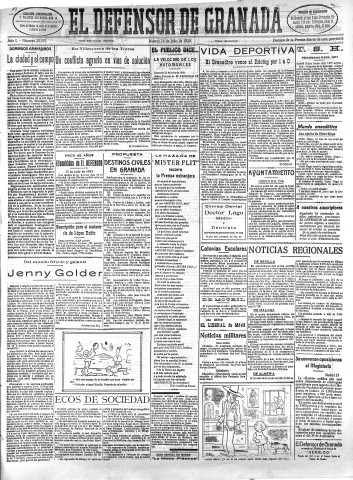 'El Defensor de Granada  : diario político independiente' - Año L Número 25797 Ed. Mañana - 1928 Julio 24