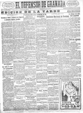 'El Defensor de Granada  : diario político independiente' - Año L Número 25800 Ed. Tarde - 1928 Julio 25