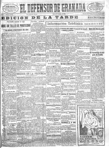 'El Defensor de Granada  : diario político independiente' - Año L Número 25802 Ed. Tarde - 1928 Julio 26