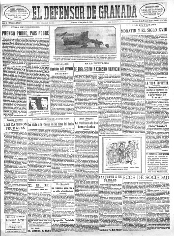 'El Defensor de Granada  : diario político independiente' - Año L Número 25803 Ed. Mañana - 1928 Julio 27