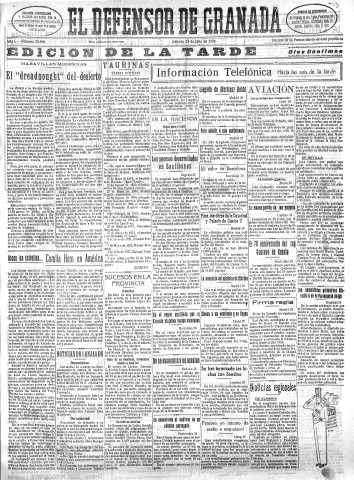 'El Defensor de Granada  : diario político independiente' - Año L Número 25806 Ed. Tarde - 1928 Julio 28