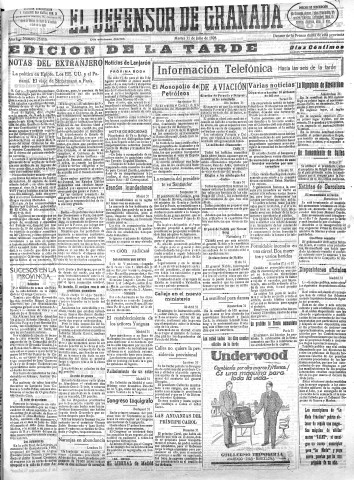 'El Defensor de Granada  : diario político independiente' - Año L Número 25810 Ed. Tarde - 1928 Julio 31