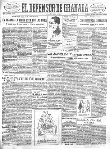 'El Defensor de Granada  : diario político independiente' - Año L Número 25814 Ed. Mañana - 1928 Agosto 03
