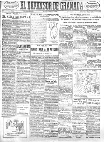 'El Defensor de Granada  : diario político independiente' - Año L Número 25818 Ed. Mañana - 1928 Agosto 05