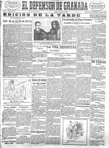 'El Defensor de Granada  : diario político independiente' - Año L Número 25819 Ed. Tarde - 1928 Agosto 06