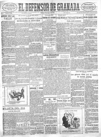 'El Defensor de Granada  : diario político independiente' - Año L Número 25828 Ed. Mañana - 1928 Agosto 11