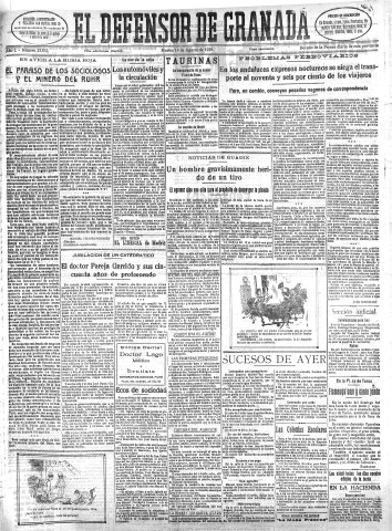 'El Defensor de Granada  : diario político independiente' - Año L Número 25832 Ed. Mañana - 1928 Agosto 14