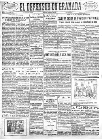 'El Defensor de Granada  : diario político independiente' - Año L Número 25838 Ed. Mañana - 1928 Agosto 17