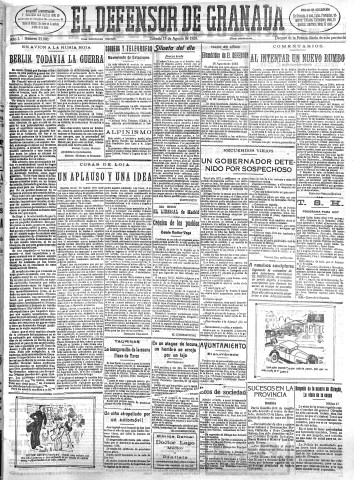 'El Defensor de Granada  : diario político independiente' - Año L Número 25840 Ed. Mañana - 1928 Agosto 18