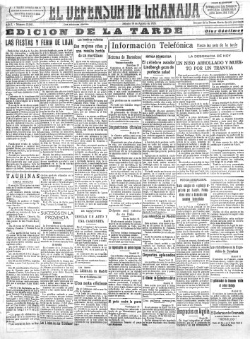 'El Defensor de Granada  : diario político independiente' - Año L Número 25841 Ed. Tarde - 1928 Agosto 18