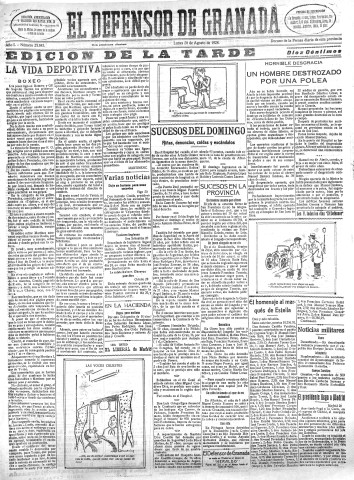 'El Defensor de Granada  : diario político independiente' - Año L Número 25843 Ed. Tarde - 1928 Agosto 20