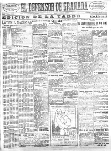 'El Defensor de Granada  : diario político independiente' - Año L Número 25845 Ed. Tarde - 1928 Agosto 21