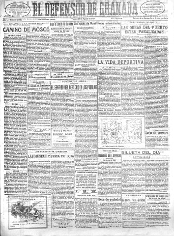 'El Defensor de Granada  : diario político independiente' - Año L Número 25850 Ed. Mañana - 1928 Agosto 24