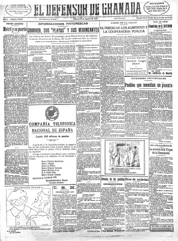 'El Defensor de Granada  : diario político independiente' - Año L Número 25852 Ed. Mañana - 1928 Agosto 25