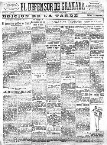 'El Defensor de Granada  : diario político independiente' - Año L Número 25853 Ed. Tarde - 1928 Agosto 25