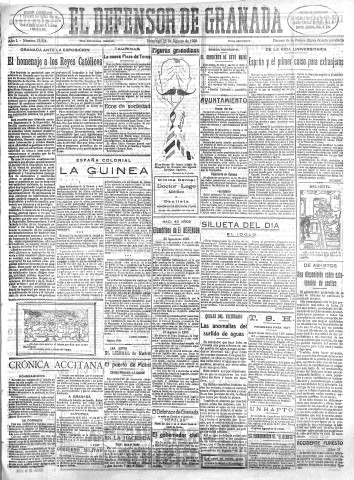 'El Defensor de Granada  : diario político independiente' - Año L Número 25854 Ed. Mañana - 1928 Agosto 26