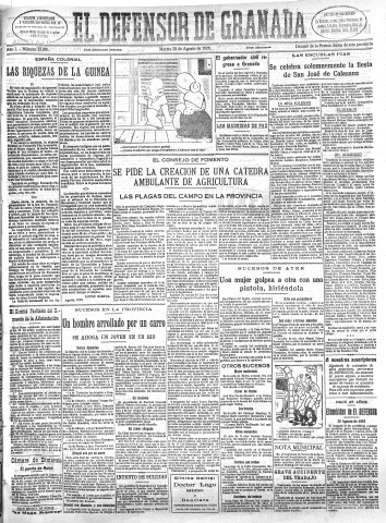 'El Defensor de Granada  : diario político independiente' - Año L Número 25856 Ed. Mañana - 1928 Agosto 28