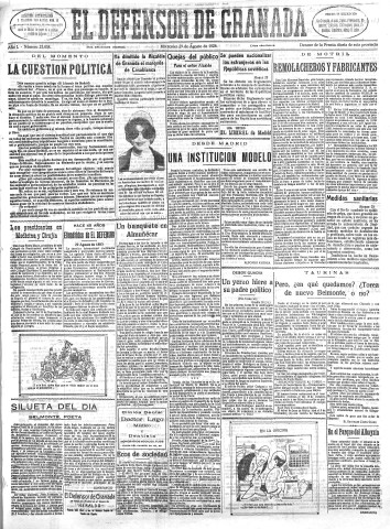 'El Defensor de Granada  : diario político independiente' - Año L Número 25858 Ed. Mañana - 1928 Agosto 29