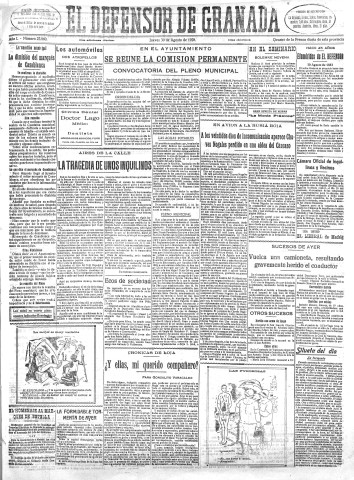 'El Defensor de Granada  : diario político independiente' - Año L Número 25860 Ed. Mañana - 1928 Agosto 30