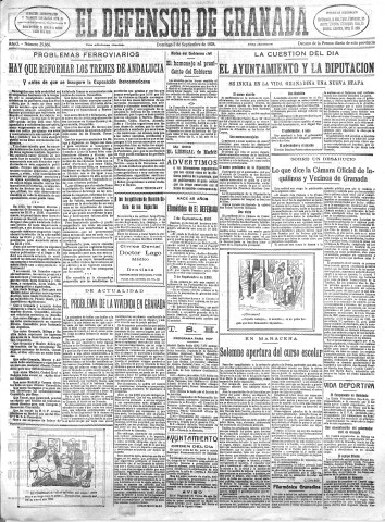 'El Defensor de Granada  : diario político independiente' - Año L Número 25866 Ed. Mañana - 1928 Septiembre 02