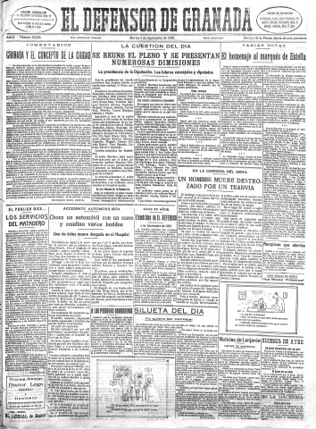 'El Defensor de Granada  : diario político independiente' - Año L Número 25868 Ed. Mañana - 1928 Septiembre 04
