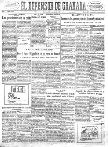 'El Defensor de Granada  : diario político independiente' - Año L Número 25870 Ed. Mañana - 1928 Septiembre 05