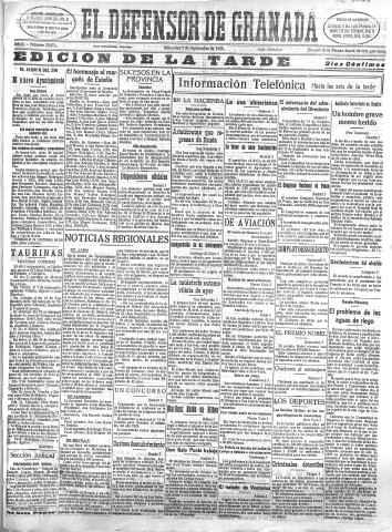 'El Defensor de Granada  : diario político independiente' - Año L Número 25871 Ed. Tarde - 1928 Septiembre 05