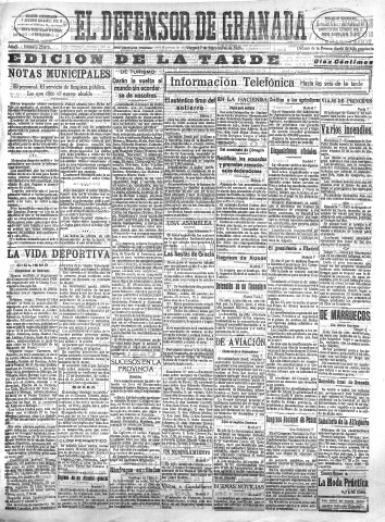 'El Defensor de Granada  : diario político independiente' - Año L Número 25875 Ed. Tarde - 1928 Septiembre 07